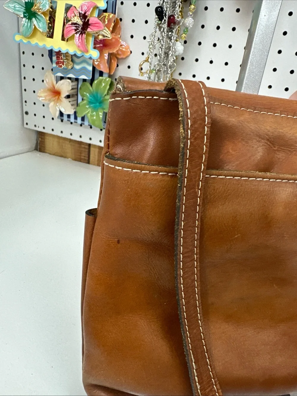 Patricia Nash  Studded Tan Leather  Flap Over Crossbody Handbag